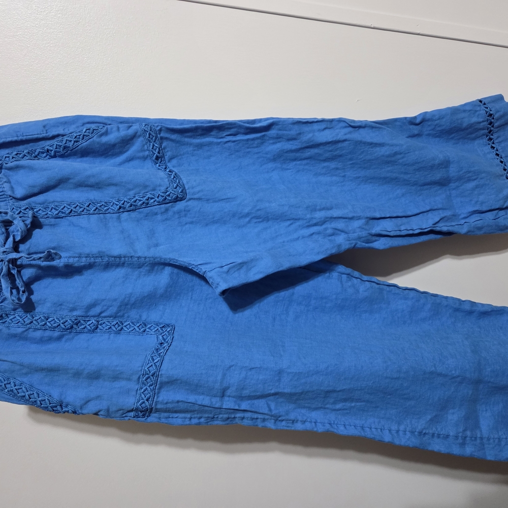Used Joie Blue Linen Pants with Intricate Detailing